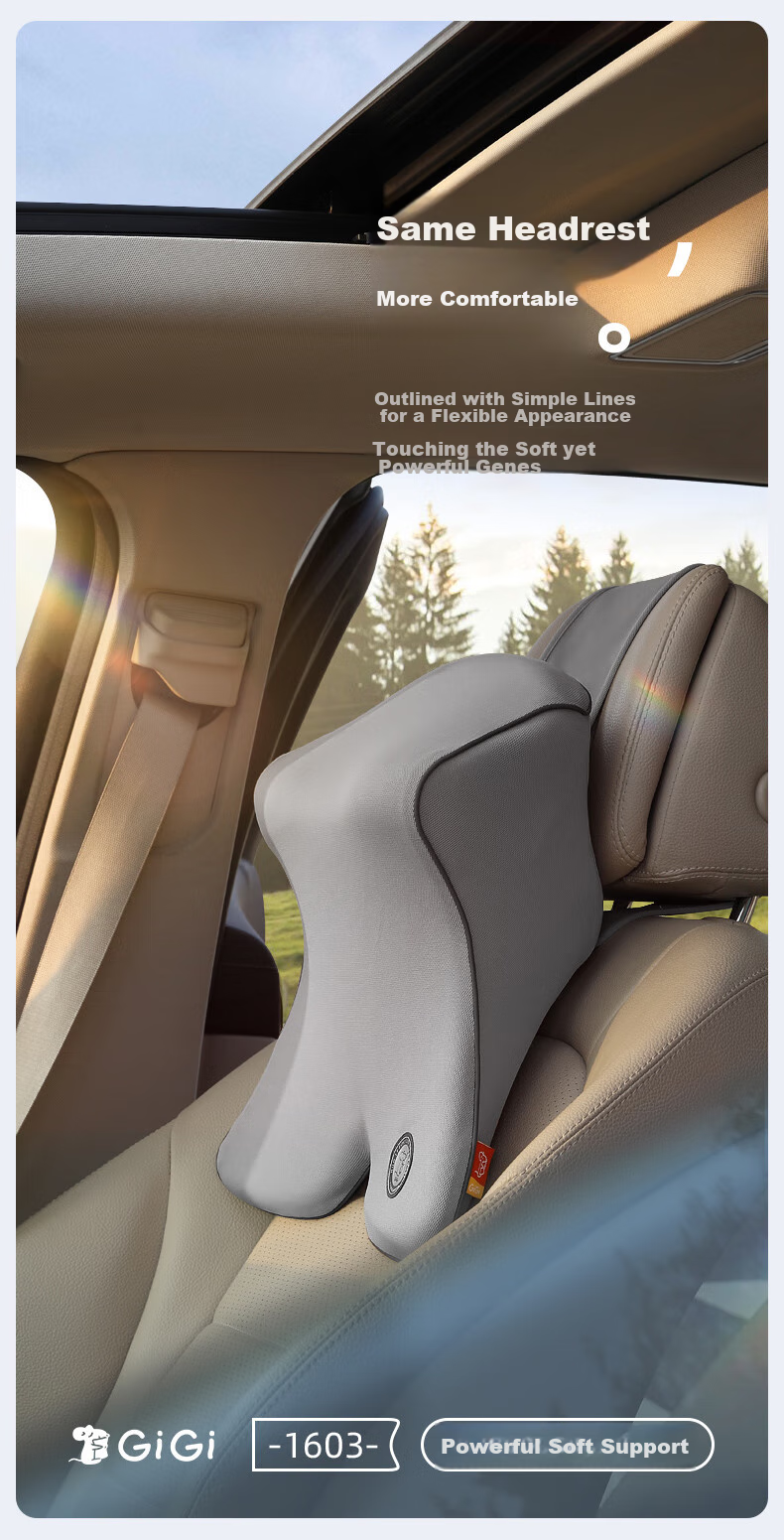 GiGi Car Headrest Memory Foam Neck Pillow, Adjustable Height Car Headrest Cushion Pillow, Gray 1