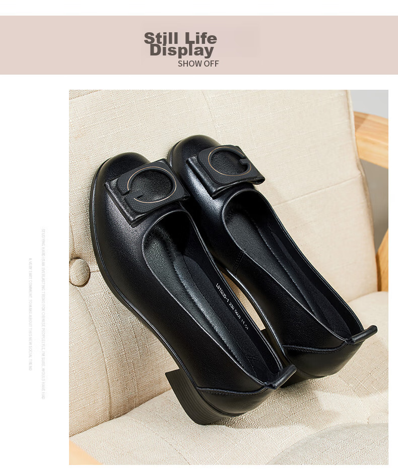 LAORENTOU Women's Single Shoes, Fashionable Professional Chunky Heel, Shallow Mouth Buckle Decoration, Mid-Heel Commuter Work Shoes, LB13235, Black, Size 35 7