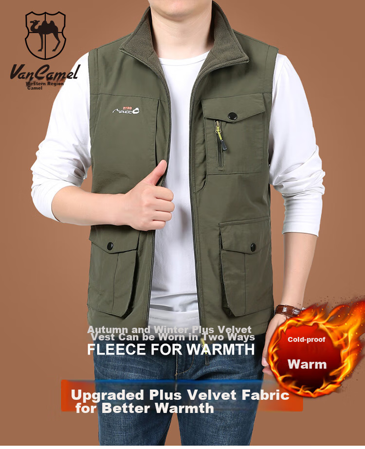 VANCAMEL Men's Vest, Outdoor Casual Multi-Pocket Sleeveless Waistcoat, Quick-Dry Loose Workwear Jacket, Khaki, XL 16