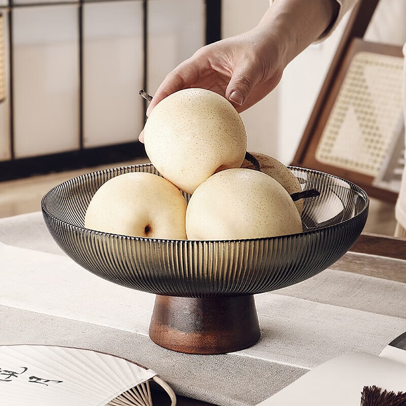 CRISTALGLASS New Chinese-Style High-Foot Glass Fruit Plate, Elegant Home Living Room Coffee Table Decoration, Large Capacity Dried Fruit Box Candy Dish