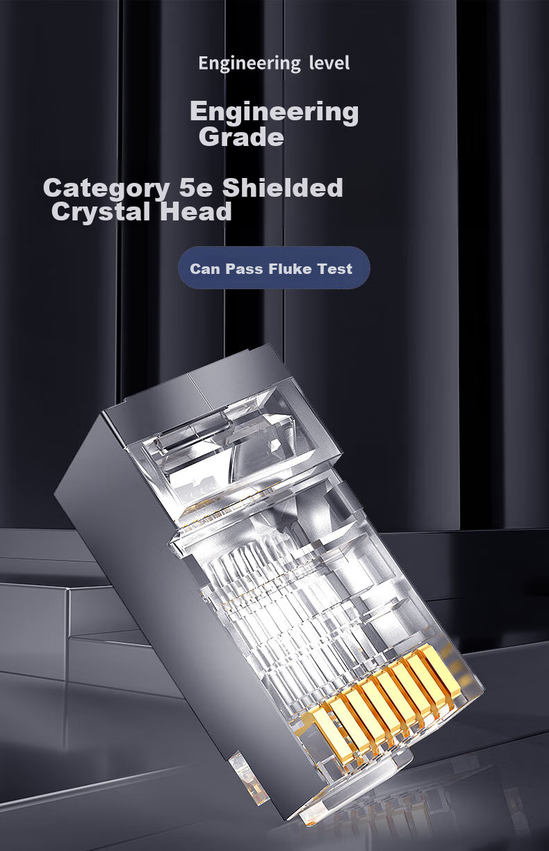 CNCOB Cat5e Shielded Crystal Head, Gold-Plated Pure Copper, Cat5e Home Network Monitoring RJ45 Cable Connector, Cat5e Crystal Head, 30 Pieces/bag, CN-1001P 1