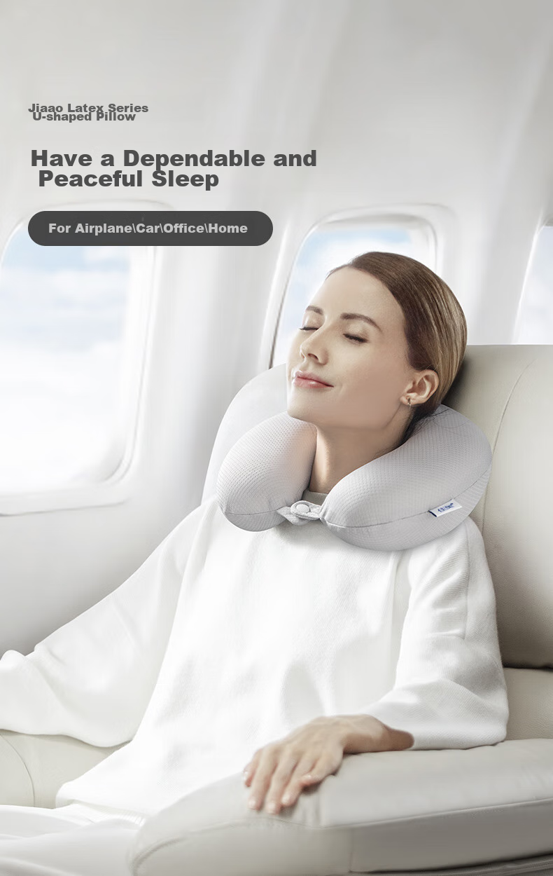 JAGO U-Shaped Pillow, Natural Latex One-Piece Molded Neck Pillow, for Airplane, Car Travel, Office Nap, Cushion Pillow 1