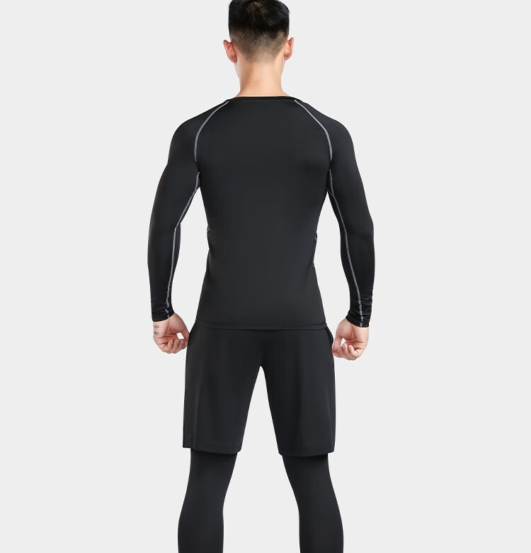 Fandimu Sports Set for Men, Three-Piece Fitness Outfit, Tight-Fitting Shirt for Running, Basketball, Badminton, Quick-Drying Breathable Weight Loss Wear 25