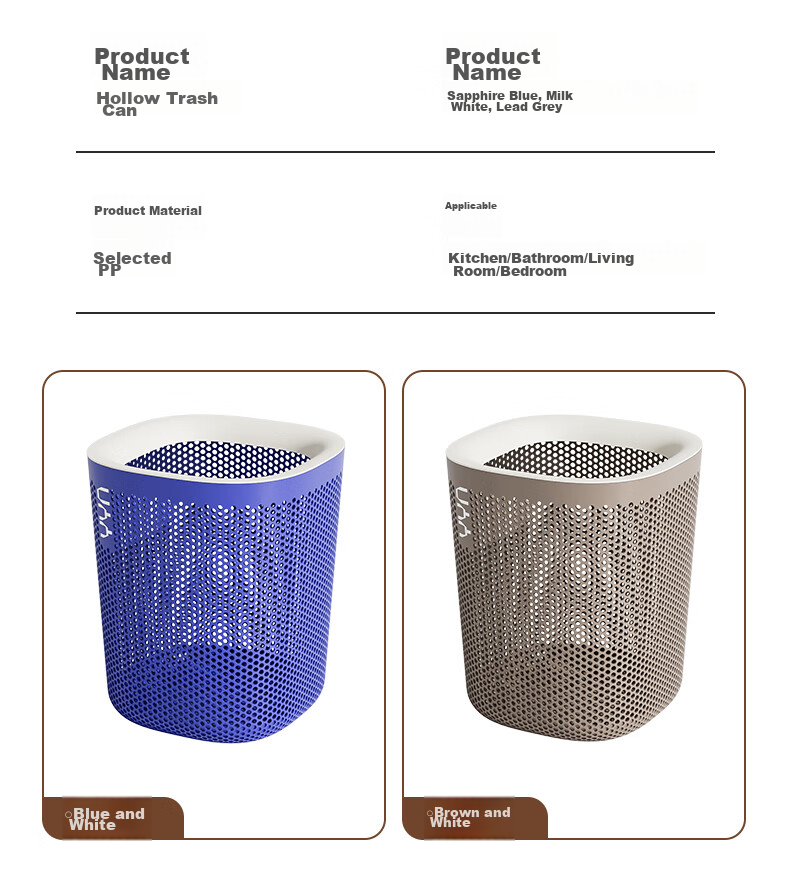 ABEPC Lidless Trash Can, 12L Capacity, for Home Bathroom Living Room Kitchen Bedroom, Creative Hollow Paper Basket, Stylish Design, Mint Green Color 1