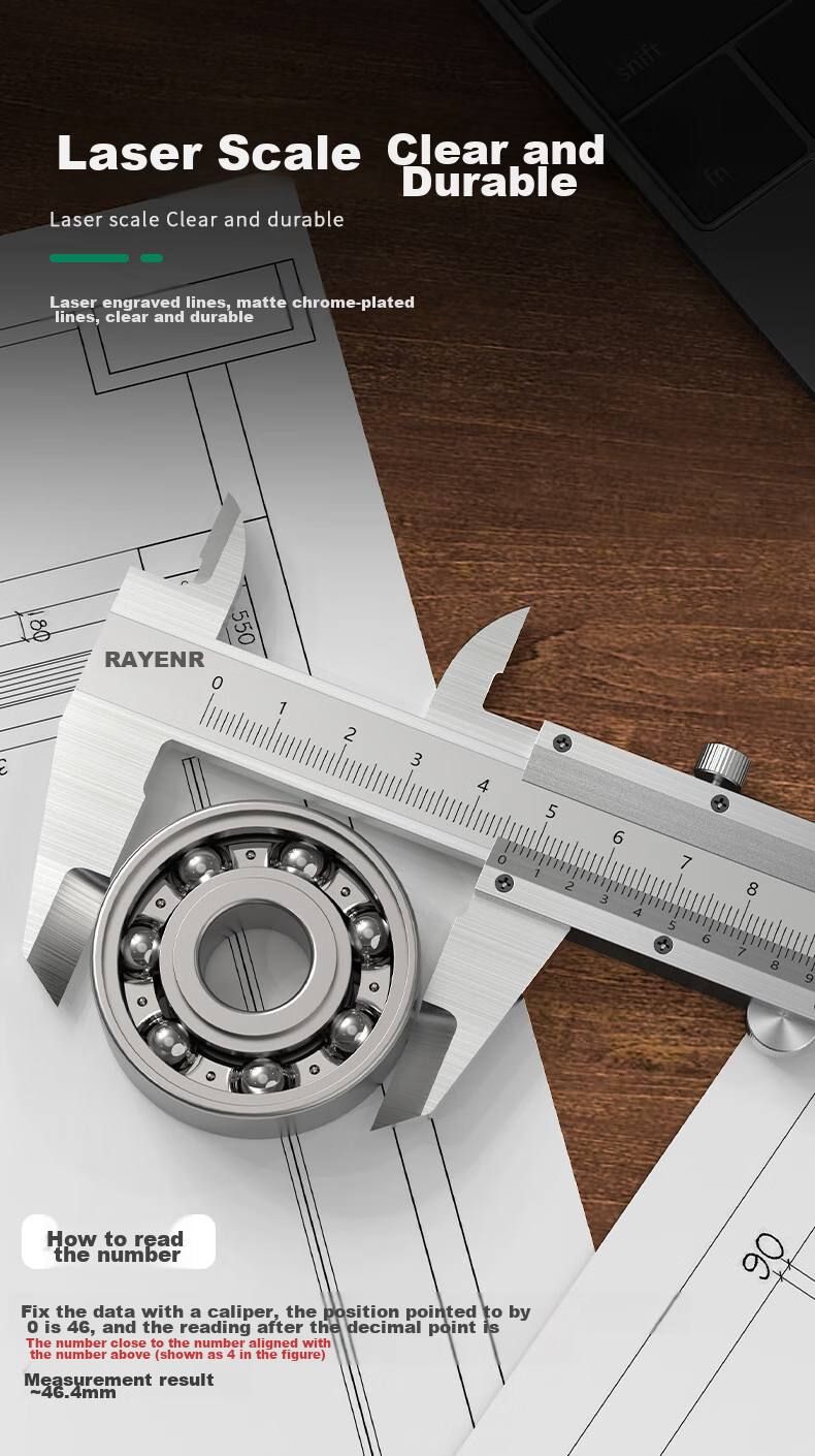 Ruineng High-Precision Vernier Caliper, Mechanical Caliper, Inner And Outer Diameter 0.02mm, Professional Measuring Tool, Measuring Ruler 150mm 9