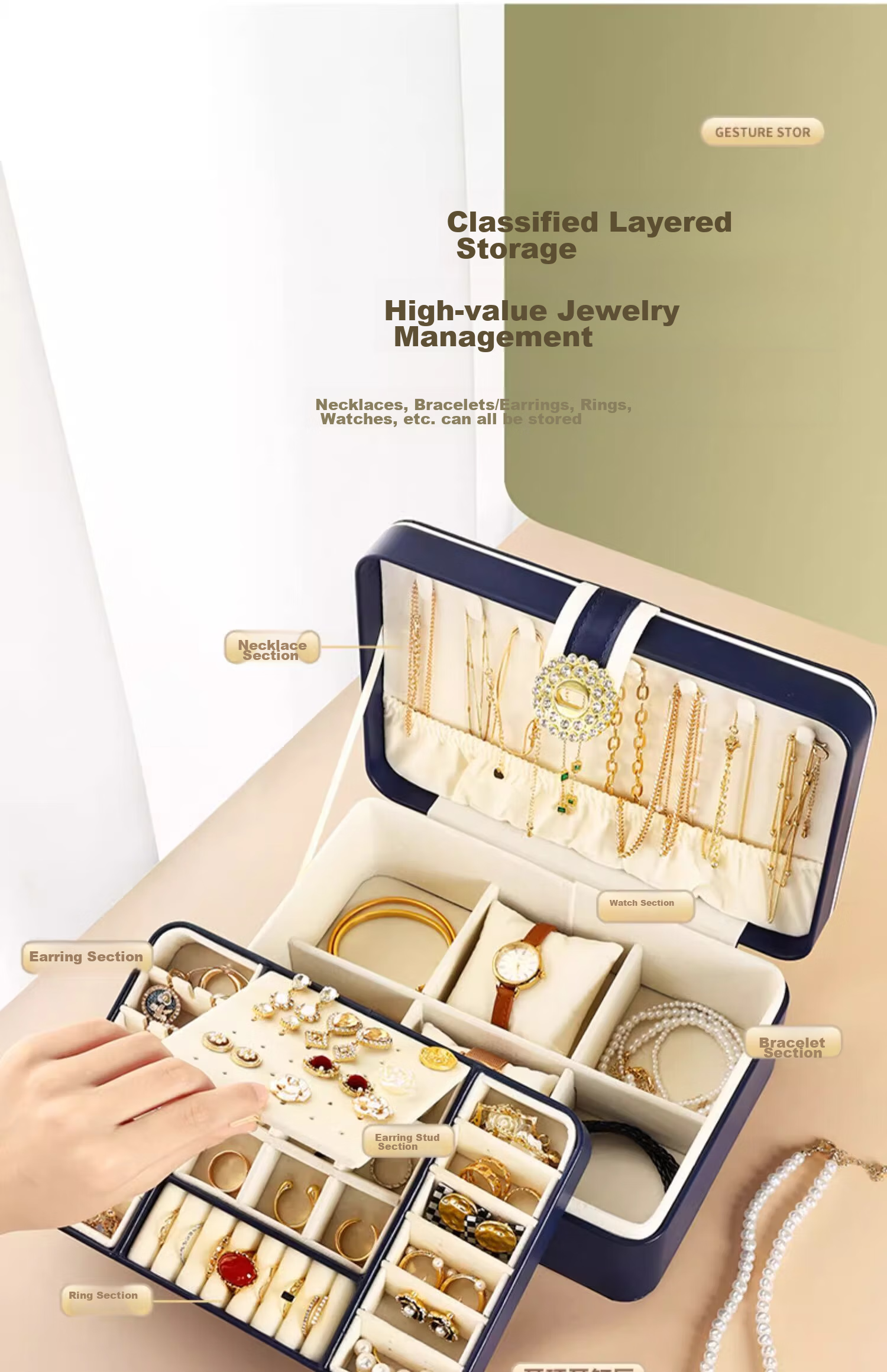 Jiadu Jewelry Storage Box for Necklaces, Earrings, Rings, Earrings, Luxury High-End Exquisite Watch Chain Organizer Jewelry And Gemstone Gift Box 7