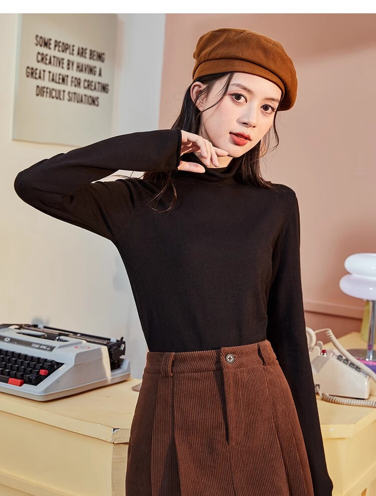 TonLion 2023 Solid Color Turtleneck Slim Fit Base Shirt for Women, Commuter Versatile Top, Black, M 22