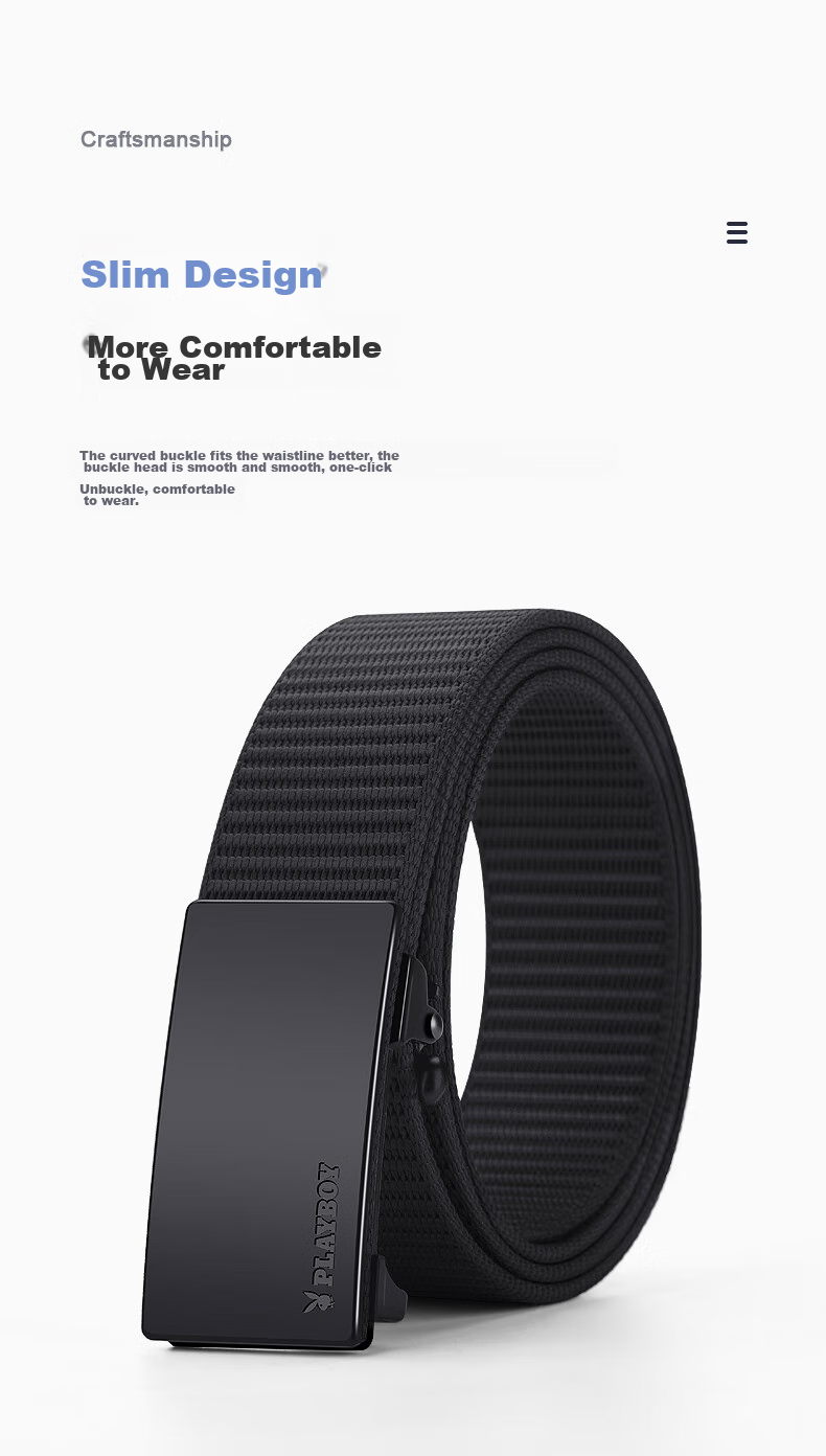 PLAYBOY Men's Belt, Toothless Automatic Buckle Woven Leather Belt, Canvas No-Drill Casual Trouser Belt, Middle-Aged Birthday Gift 3