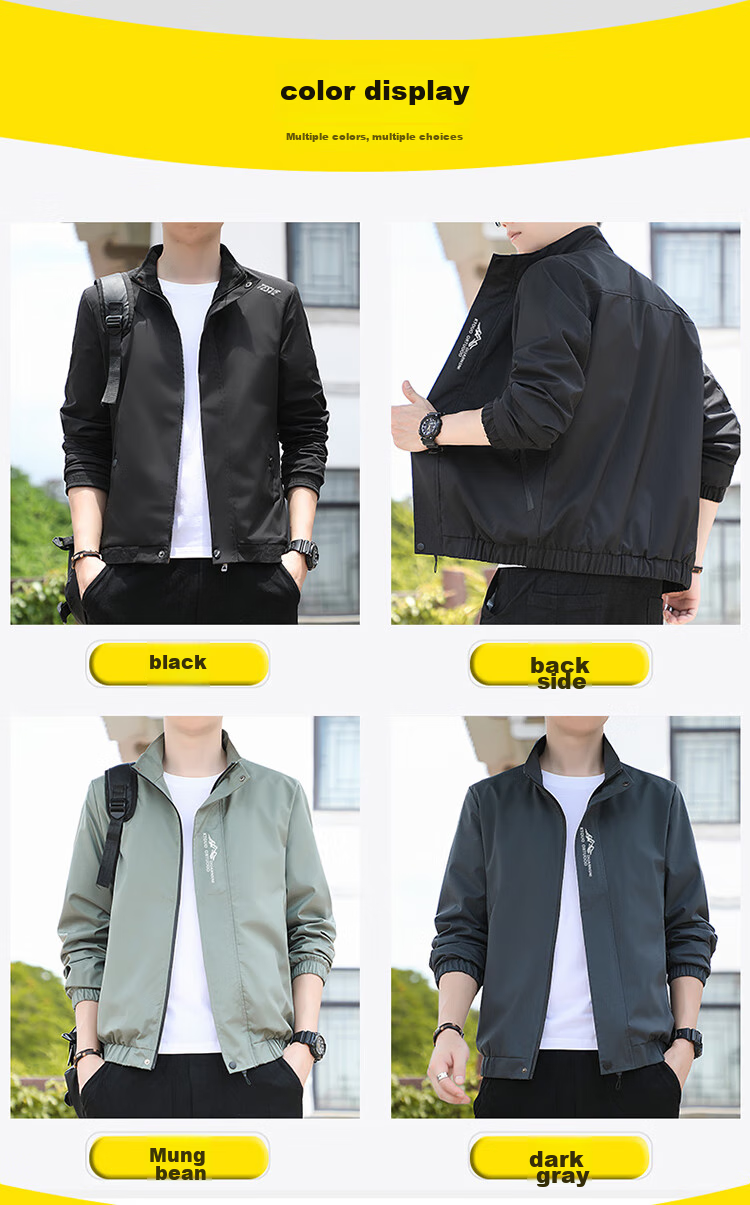 TUCANO Jacket for Men, Spring And Autumn Loose Fit Stand Collar Versatile Casual Coat Trendy Comfortable Outerwear Men's Clothing, Black, 3XL 7