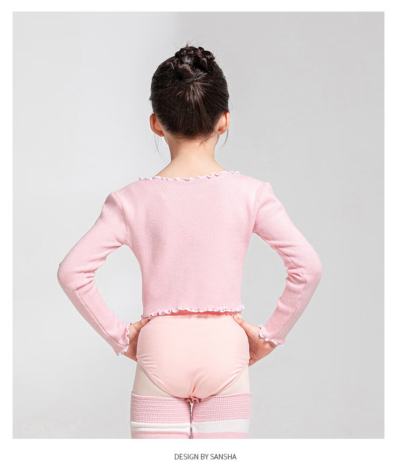 Sansha Children's Knitted Top, Ruffle Long-Sleeve Dance Sweater, Autumn And Winter Warm, Light Purple, S-M 10