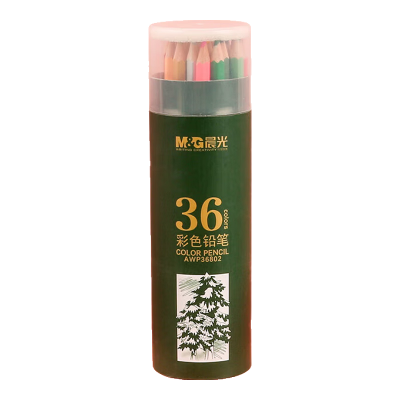M&G 36-Color Oil-Based Colored Pencils for Students' Art, Drawing, Coloring, Children's Painting, Hexagonal Barrel, Green Tube, Teacher Recommended, Single Tube AWP36802