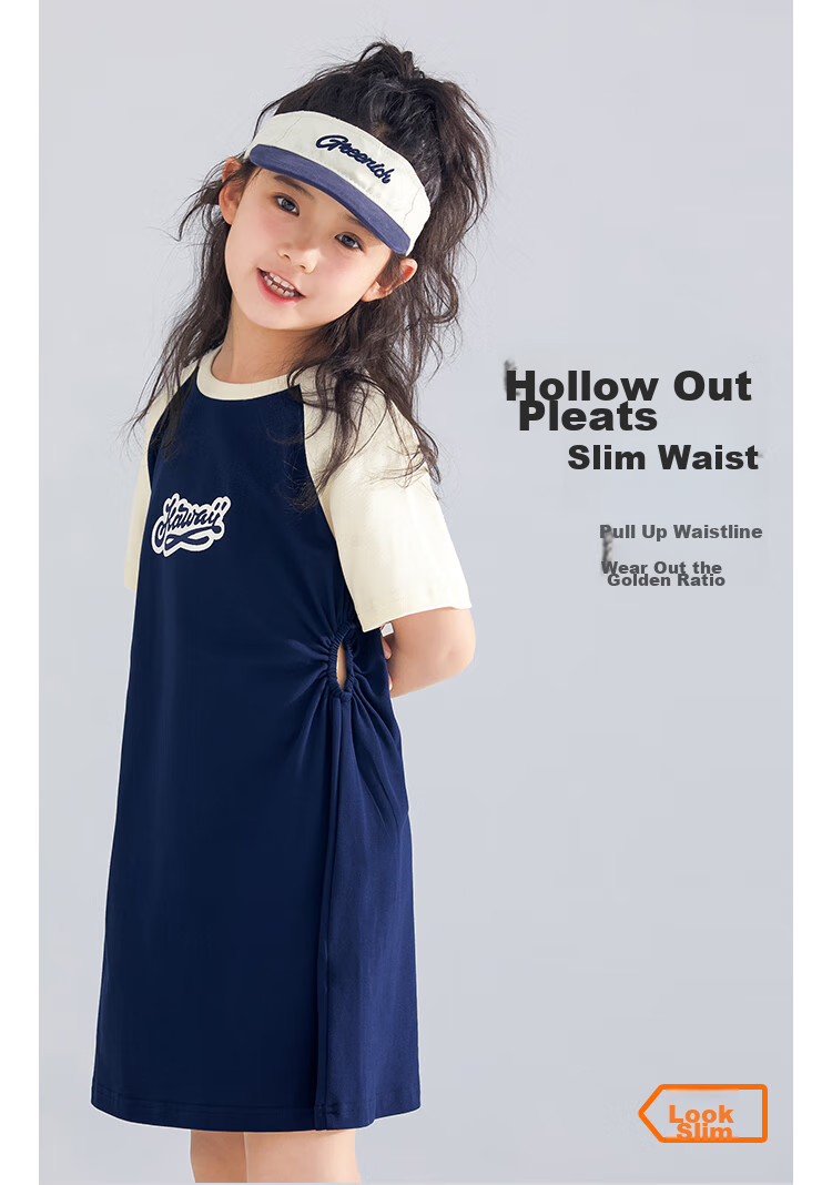 QQ DUCK Children's Clothing Girls' Short-Sleeve Dress Baseball Dress Youth Clothing Holiday Sports Dark Blue; 160 3