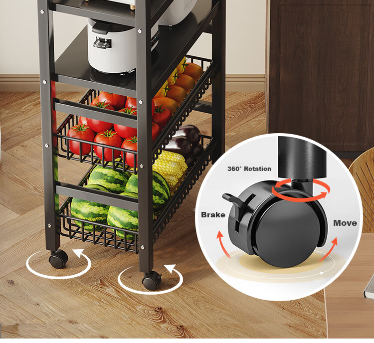QIAONAMEI Kitchen Storage Rack, Floor-Standing Multi-Layer Multifunctional Microwave Oven Cookware Organizer Shelf, Fruit And Vegetable Storage Rack QNM6389-BK 15