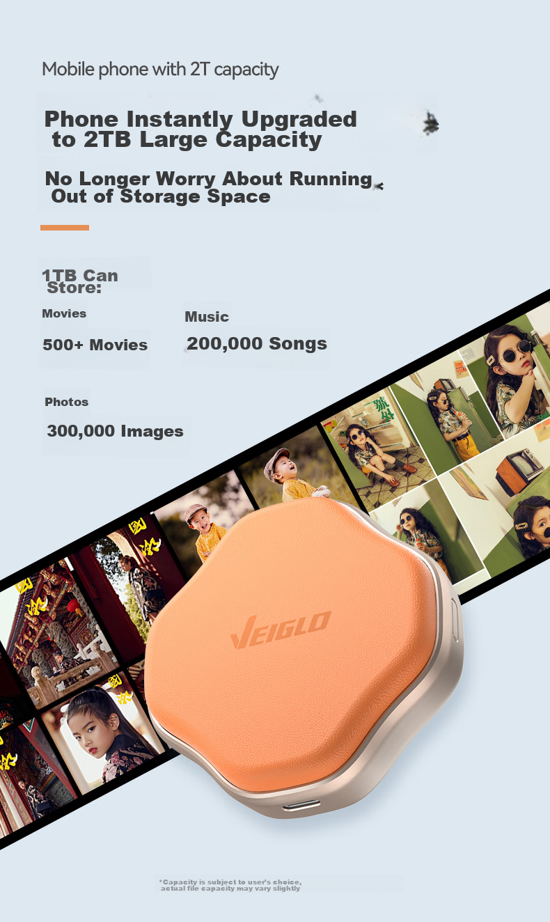 VEIGLO Portable Solid State Drive 500GB (PSSD), Direct Connection to Apple Phones via Type-C 3.2, Compatible with IPhone 16, Android Phones, And Computers, External Hard Drive 7