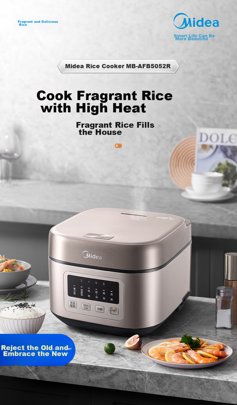 Midea 5L Rice Cooker, Five-Layer Energy-Focusing Pot, Seven Major Functions, Menu, 8H Intelligent Reservation, Metal Brushed Exterior, Rice Cooker MB-AFB5052R [ZMD Peace of Mind Series] 1