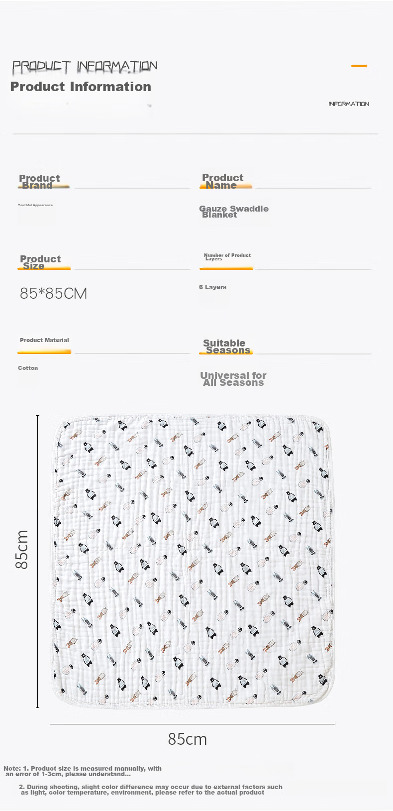 Tongyan Baby Swaddle Blanket, Newborn Anti-Startle Swaddling Cloth, Class A Pure Cotton Gauze, Baby Delivery Room Summer Wrap Blanket 2