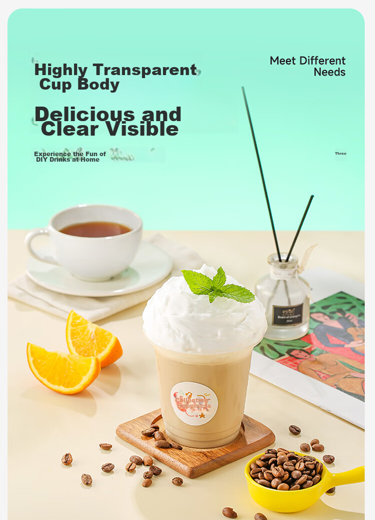 MARYYA Disposable Milk Tea Cups with Lids, 360ml*20 Sets, Thickened Coffee Cups, Plastic Cups for Juice And Cold Drinks 12