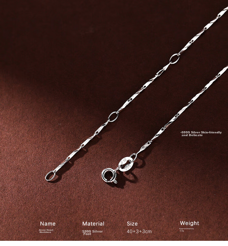 Dijing 999 Sterling Silver Necklace for Women, Single Chain without Pendant, Collarbone Chain, Plain Chain, Simple And Fashionable Jewelry, Birthday Gift for Girlfriend 4