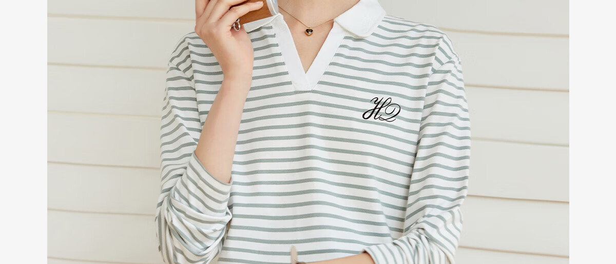 Halo Queen Long-Sleeve T-Shirt for Women, Spring And Autumn Round Neck, Heart Embroidery Striped Base Shirt, Casual Fashion Top, New Product H143T2005 9