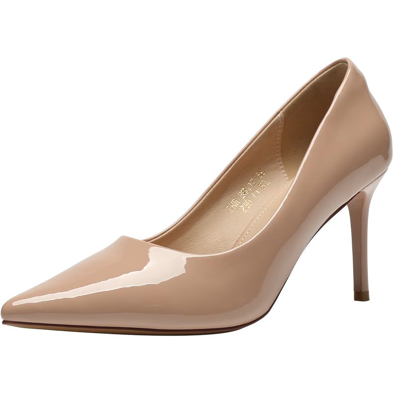 ZHR Valentine's Day High Heels for Women, Nude Color, Shallow Mouth, Fashionable Stiletto Pumps, Elegant And Slimming, Patent Leather, Versatile Professional Women's Shoes