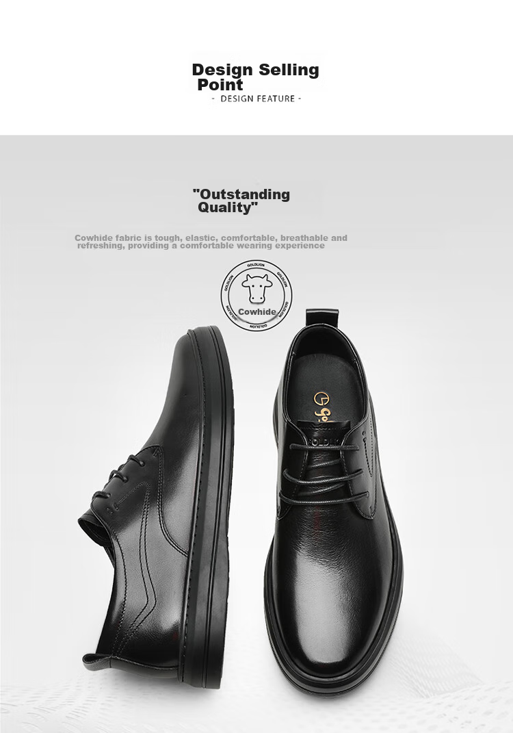Goldlion Men's Shoes, Stylish Leather Business Shoes, Comfortable Lace-Up Casual Leather Shoes, 50823026501A-Black, Size 40 3
