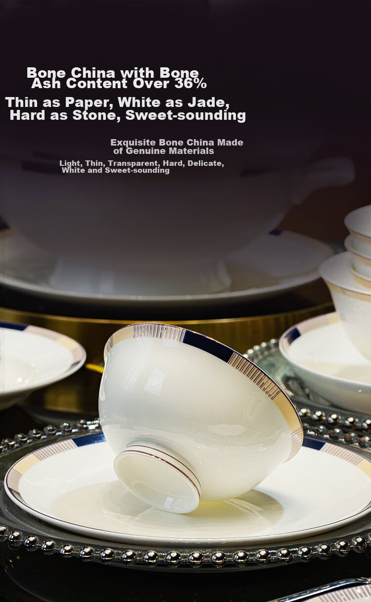JD Original Bowl And Plate Tableware Set, Bone China Dinnerware Gift Box Set for Housewarming, Interlude 66-Piece Set 4