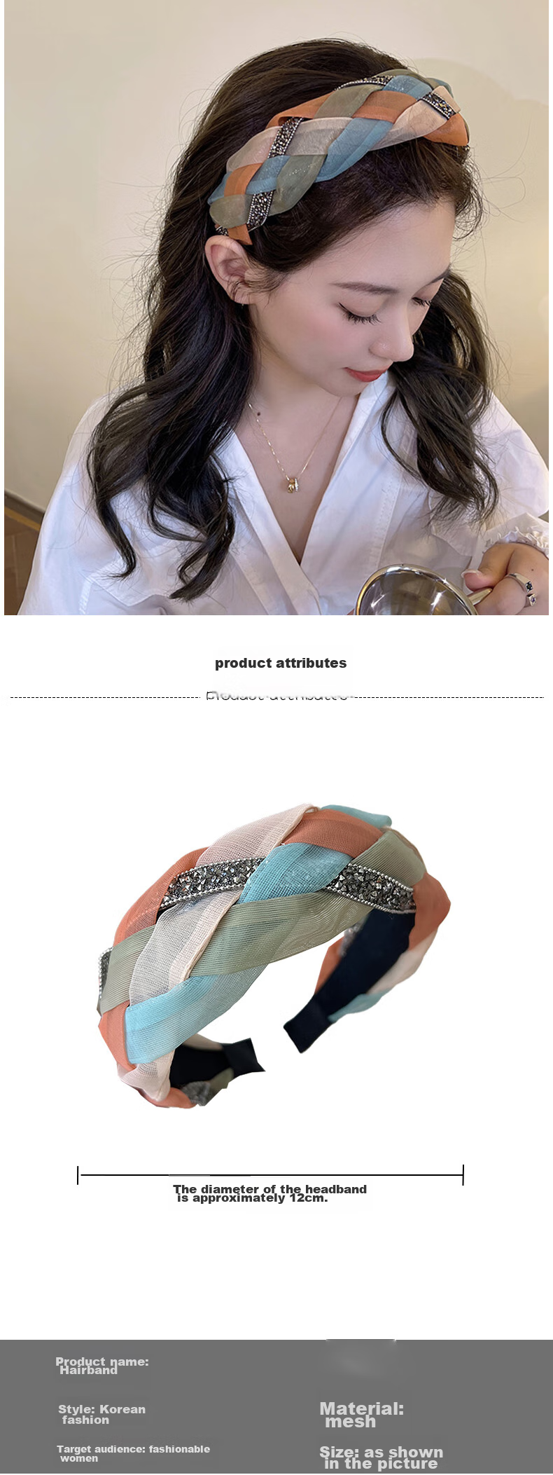 Xiangwan Headband, Vintage Blue And Orange, High Crown Hair Band for Women, Elegant Hairpin, High-End Versatile Headband, Hair Accessory for Going Out 1