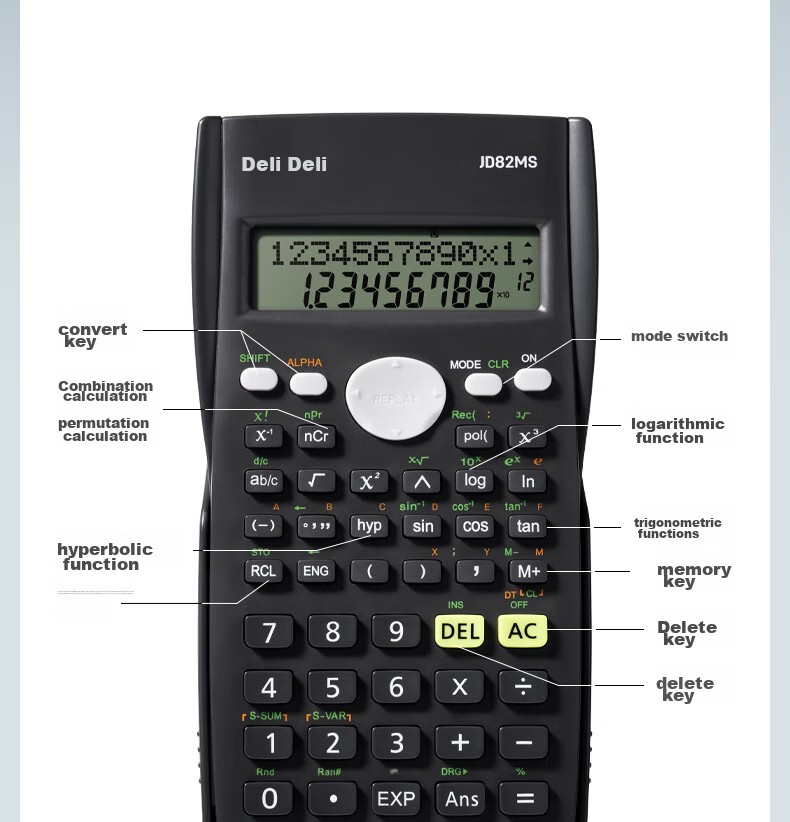 Deli [Super Popular] JD82MS Scientific Calculator with 240 Functions (For Middle And High School Students), Exam Calculator (Random Color in Dark Gray) 18