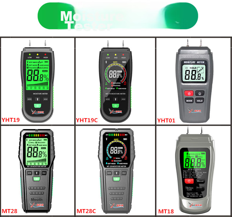 YHT Color Screen Sensor Moisture Meter MT28C for Furniture, Wood, Floor, Wall Moisture Content And Humidity Testing Instrument 2