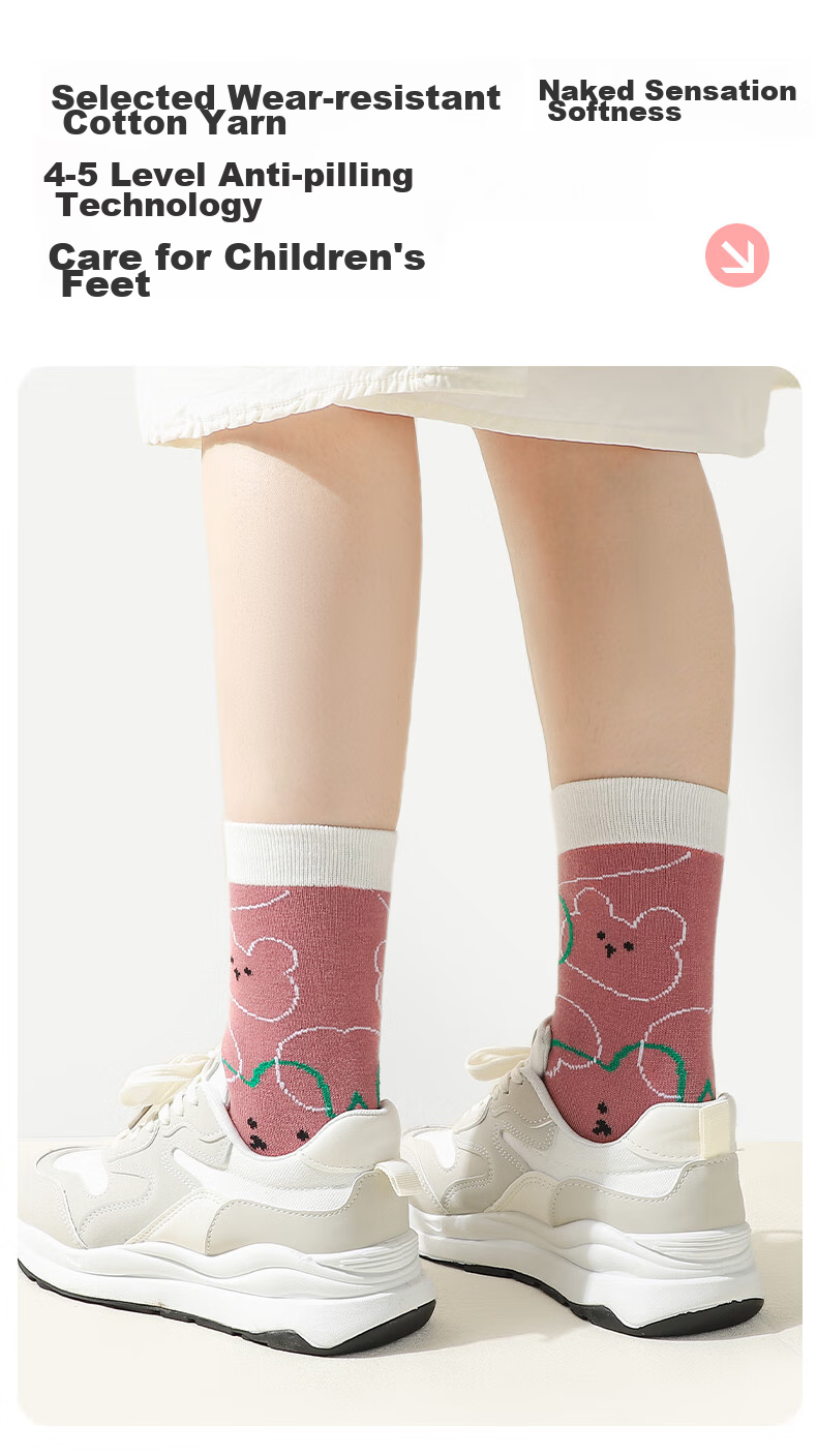 LangSha Children's Socks, Girls' Spring Autumn Winter All-Season Mid-Calf Cotton Socks, Comfortable Elastic Breathable Princess Socks for Older Girls 9