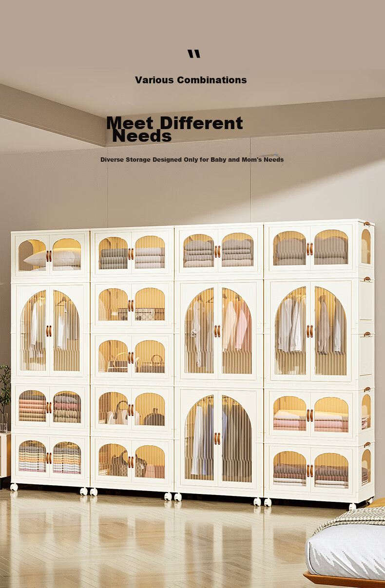 JEKO&JEKO Foldable Children's Wardrobe, Baby Storage Cabinet, Toy Organizer, Simple Hanging Closet, 4 Tiers 8