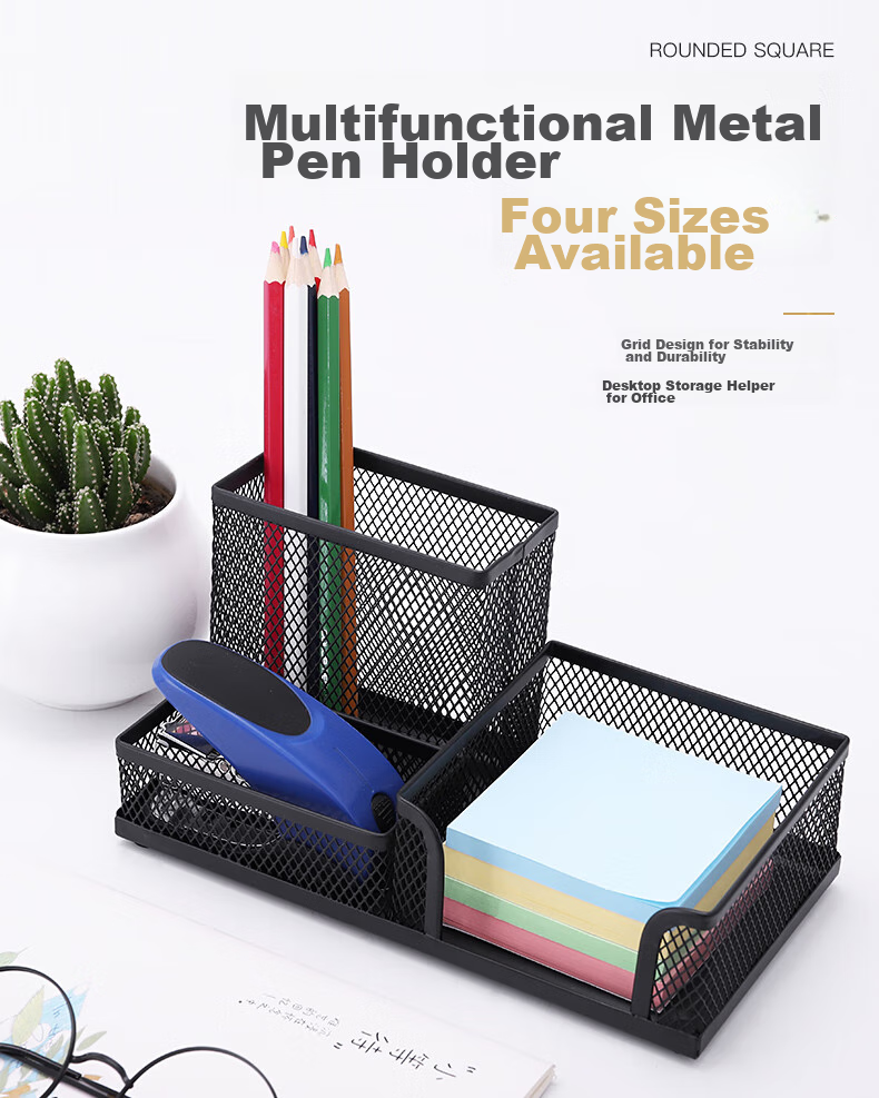 SUNWOOD Metal Mesh Series Round Pen Holder / Essential Student Stationery Storage Tube / Multifunctional Pen Holder, Black, 1202 1