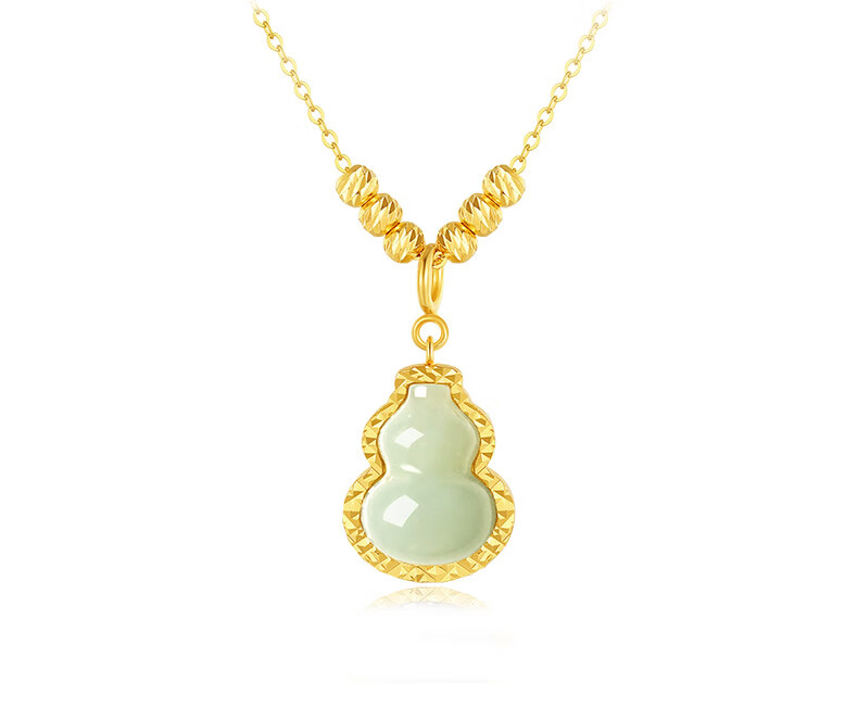 CHOW TAI SENG [Birthday Gift] Flowing Light Fortune Hetian Jade Gourd Necklace, Chinese Style New Chic for Girlfriend 3