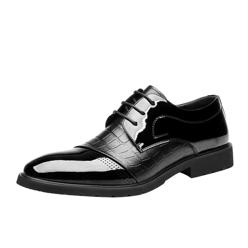 CARTELO British Formal Leather Shoes, Men's Low-Top Business Casual Leather Shoes, Men's Cowhide Glossy Breathable Shoes, 9326 Black, Size 40