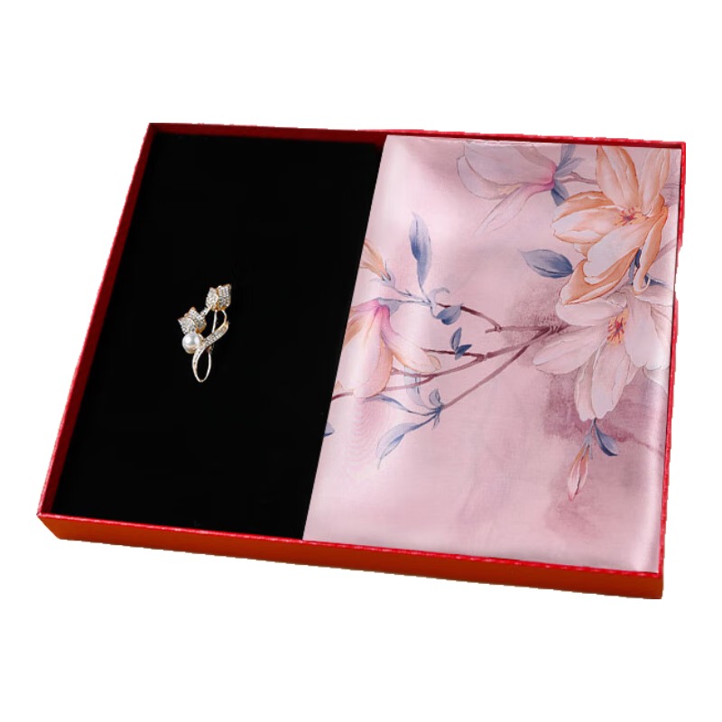 Hangsilu Silk Scarf, Women's Brooch Set, Shawl, Mulberry Silk, Birthday Gift, High-End Mid-Autumn Festival Gift for Mom, Wife, Elders