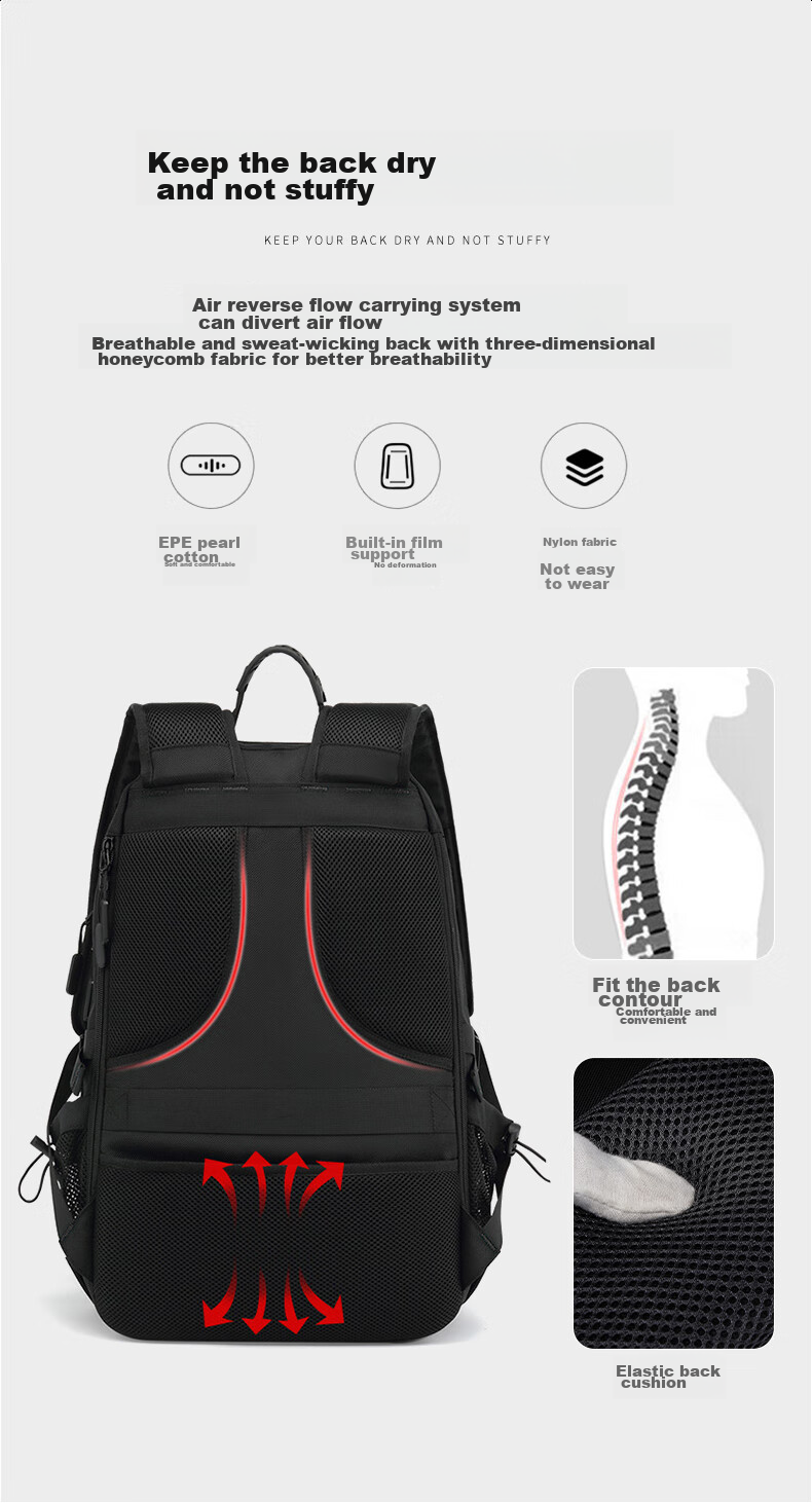 GUSKI Backpack, Hiking Rucksack for Men, Water-Resistant, Breathable, Outdoor Cycling, Trekking, Travel, Large Capacity Schoolbag, Self-Operated 7