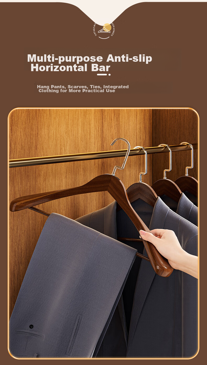 JEKO&JEKO Natural Camphor Wood Coat Hangers with Wide Shoulders, Non-Slip Wooden Clothes Hangers, Seamless Drying Rack, Natural Wood Color, 10 Pieces 5