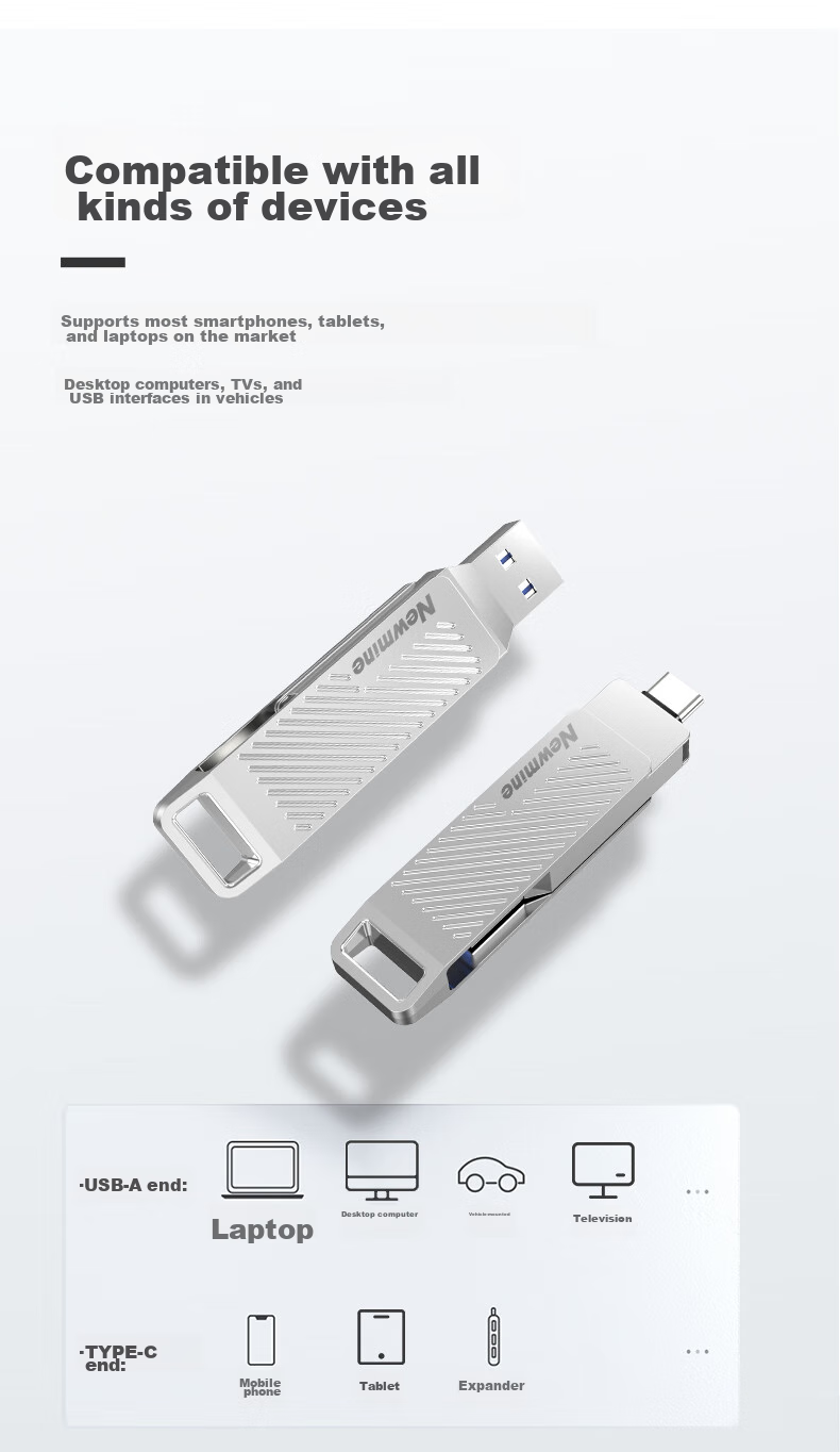 Newmine Newmine USB Flash Drive, 32GB, TYPE-C High-Speed Dual Interface, Dual-Head 3.1 Large Capacity Thumb Drive, Compatible with Phones And Computers, Android And Apple, Car Connection Adapter, Silver Color 10