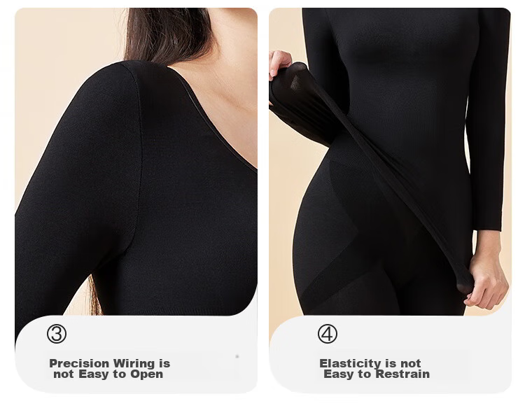 LangSha Women's Seamless Thin Autumn And Winter Thermal Underwear Set, Medium Thickness, Body-Shaping Base Layer, Black, Size M 16