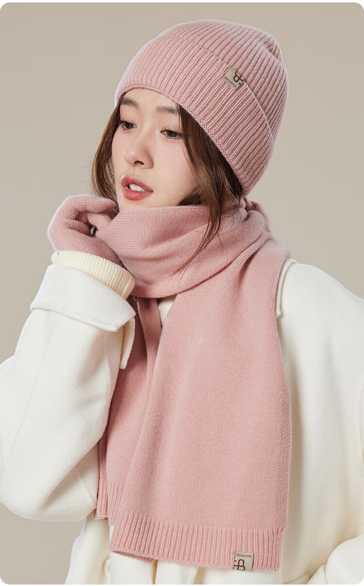 JIUMU Pure Wool Warm Scarf, Hat, and Gloves Set for Women Winter Birthday New Year Gift Box 11