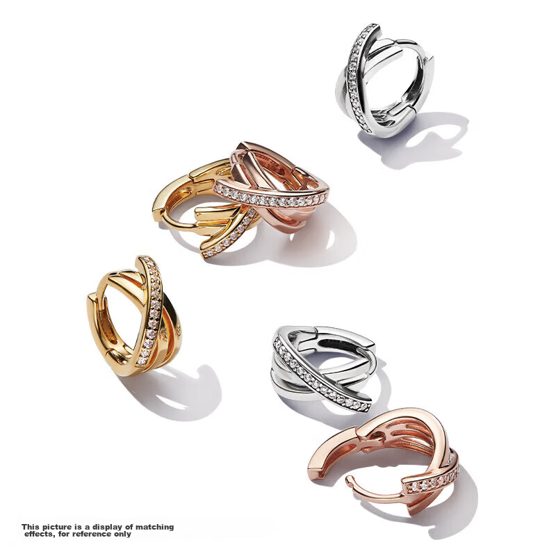 PANDORA Intricate Interlocking Three-Ring Earrings, Exquisite High-End Niche Birthday Gift for Girlfriend