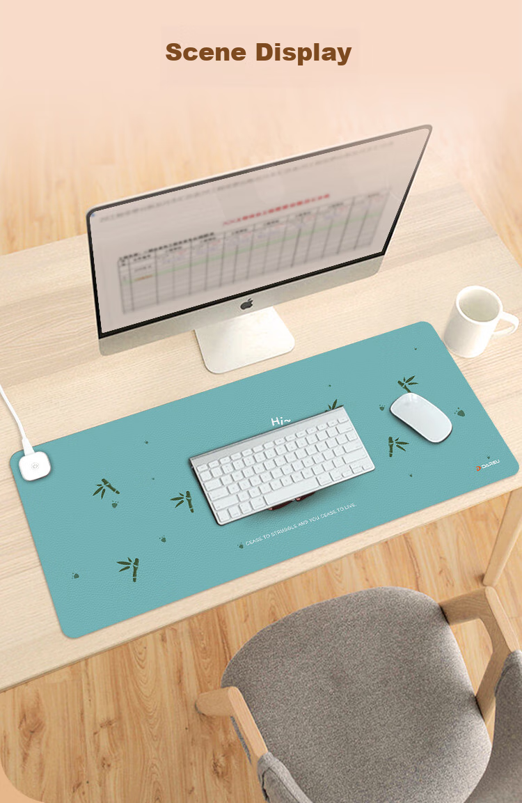 DAREU 800*330*1.8mm Panda Fast Heating Mouse Pad, Large Intelligent Heating Computer Keyboard Warming Pad, Desk Mat, Blue And Green Color, Wuxing Chujiie 11