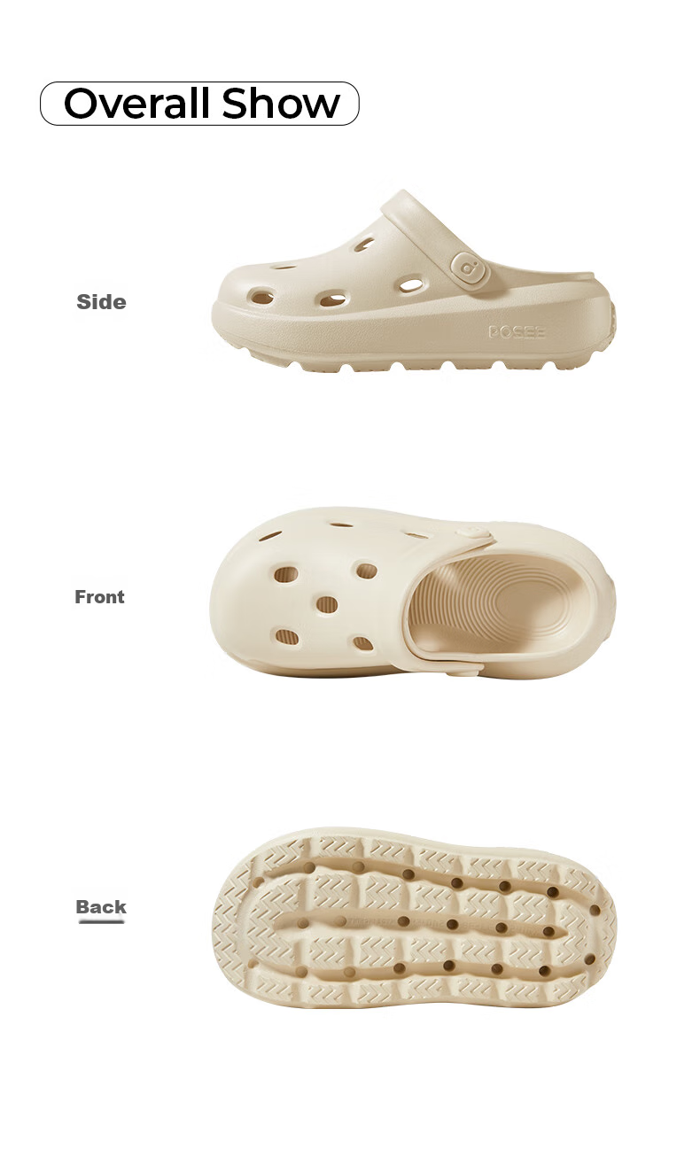 Poxi Cheese-Flavored Crocs-Style Perforated Shoes for Women, Thick-Soled Sandals, Beach Closed-Toe Slippers, Outdoor Wear for Couples, Reef Black, Size 42-43 17