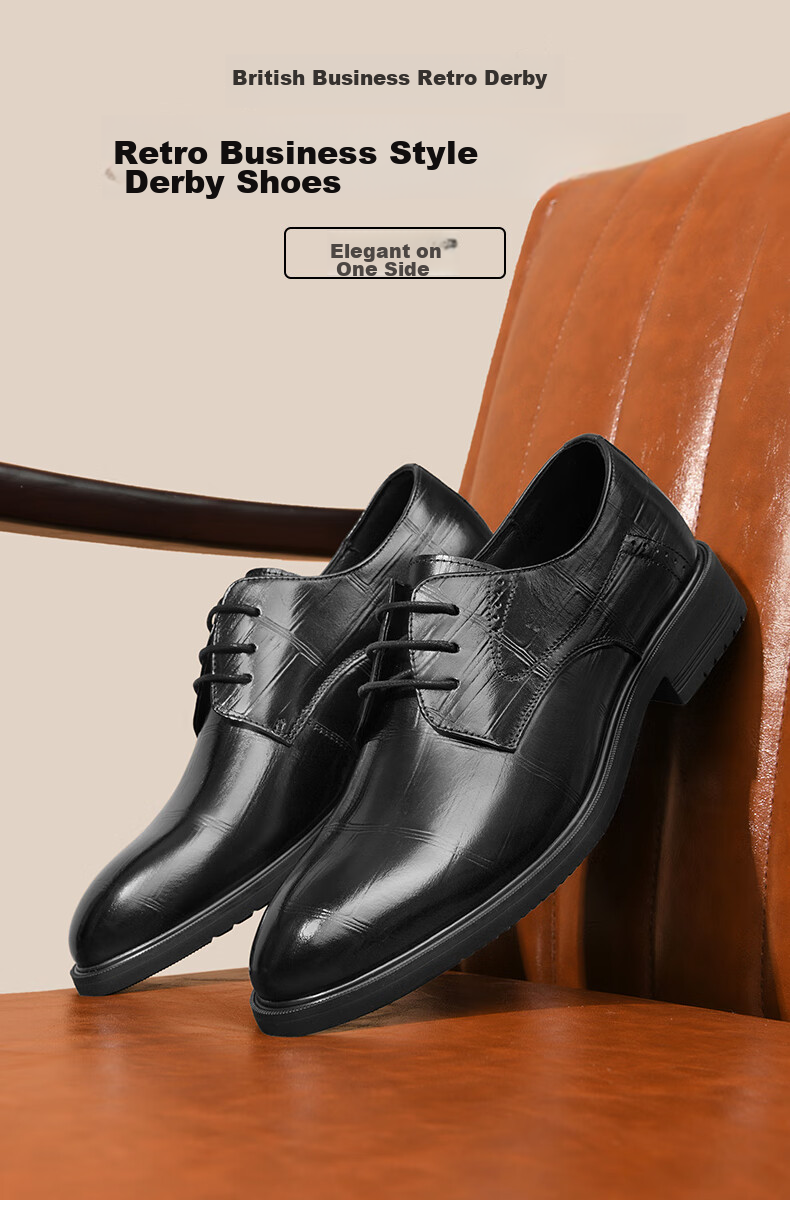 HLA Men's Leather Shoes, Business Formal Dress Shoes, Genuine Leather Footwear, HAAPXM2FAV172, Black, Size 44 1