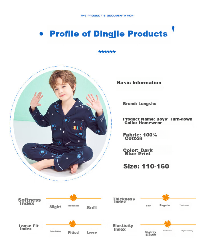 LangSha [Pure Cotton] Children's Pajamas, Boys' All-Season Thin Style, for Older Kids, Baby And Teenage Home Wear, Long-Sleeve Set 9