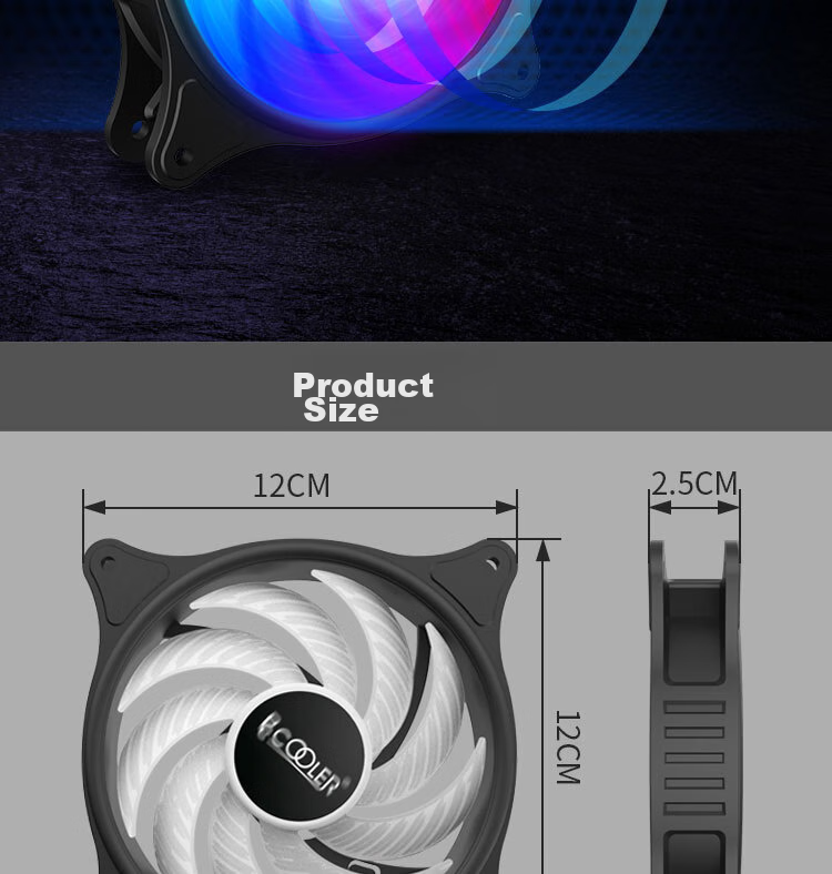 PCCOOLER Mingyue SRGB 12CM Case Fan (Colorful Lighting Effects, Luofu Bearing, Shock-Absorbing Foot Pad, Compatible with Series Connection) 7