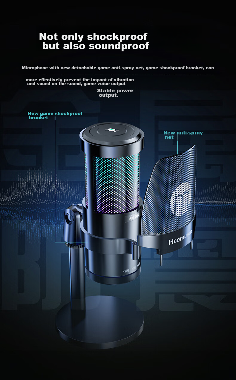 Haomuren Computer Microphone, Gaming And E-Sports Dedicated, Noise-Cancelling Condenser, Karaoke Recording, Professional Sound Card, Live Streaming Host Equipment, Microphone for Desktop, Suspended Arm Stand, Desktop And Mobile USB Wired 20