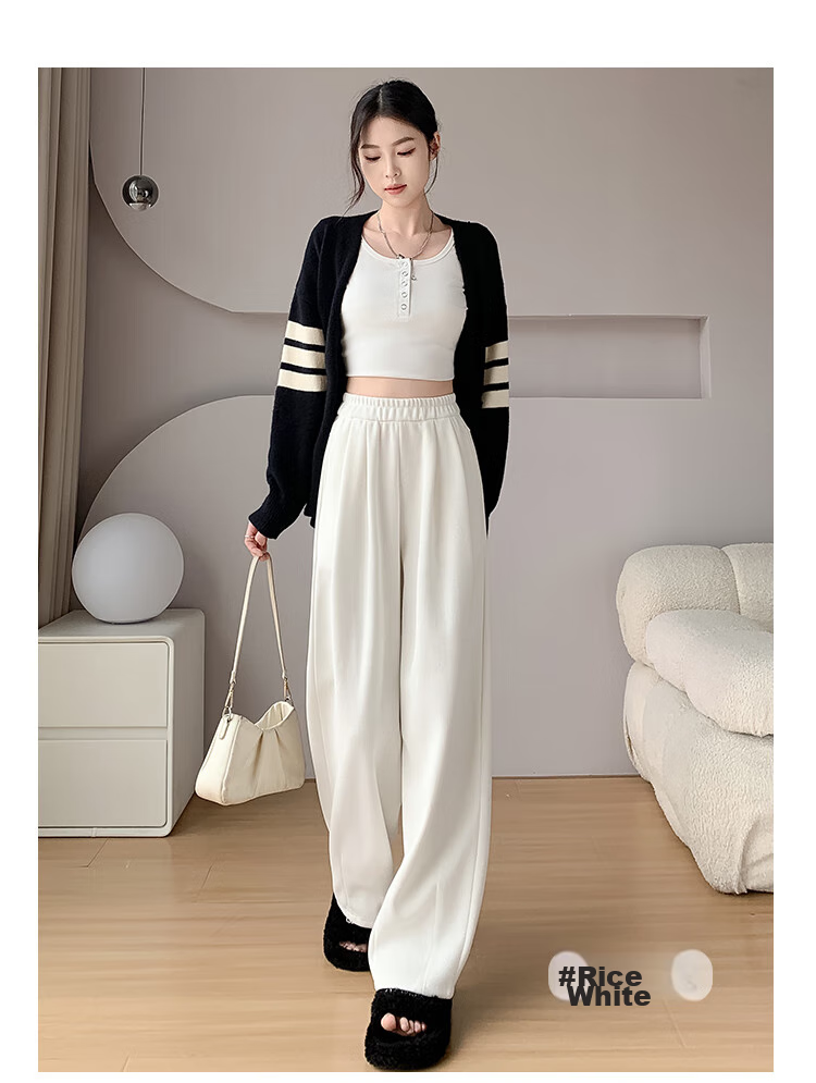 Yishangmei Loose Wide-Leg Pants for Women, Autumn And Winter New Style, Fleece-Lined Thickened Chenille Floor-Length Straight Casual Cotton Pants 14