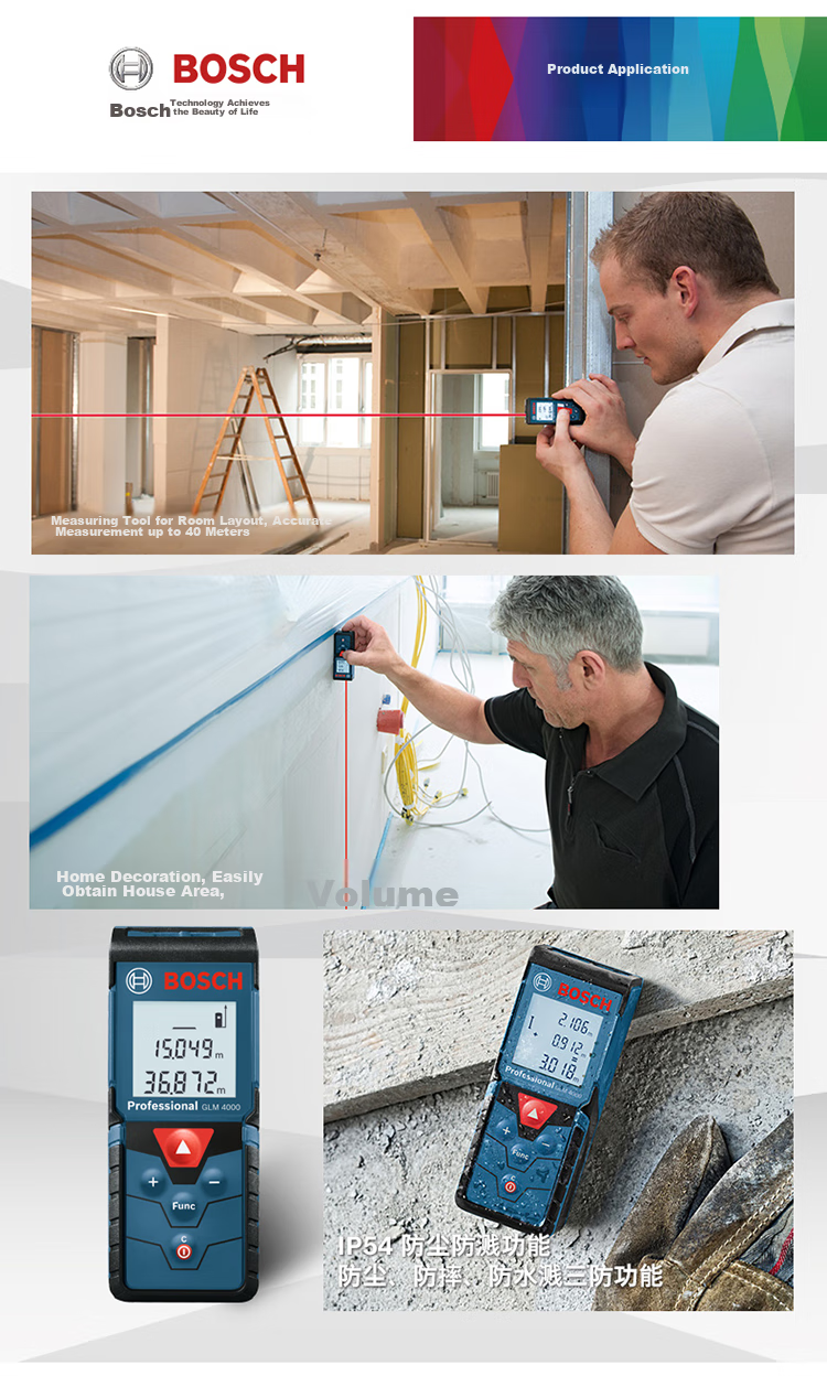 BOSCH Infrared Laser Rangefinder, Measuring Device for Room Dimensions, Electronic Tape Measure, Compact And Portable, 40 Meters Range, GLM 4000 8
