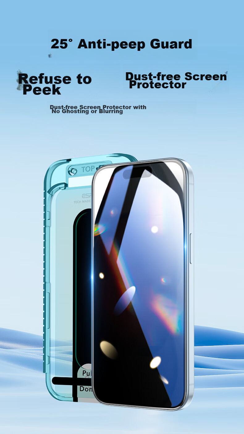 ESR [2 Pieces] Privacy Screen Protector for Apple IPhone 15, Anti-Peeping Tempered Glass Film, Dust-Free Installation, Ultra-Clear Privacy Protection Front Film 1